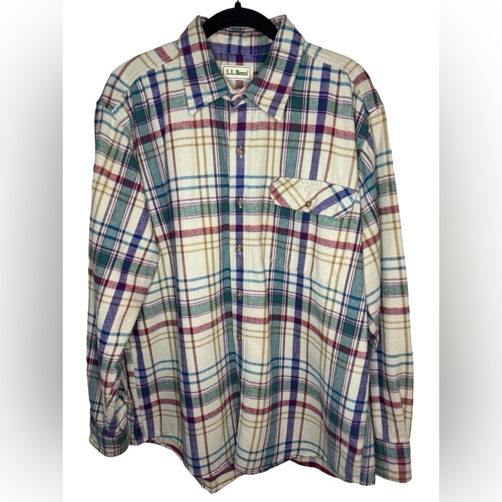 Vintage L.L.Bean Long Sleeve Cotton Flannel Size L Multicolored Plaid